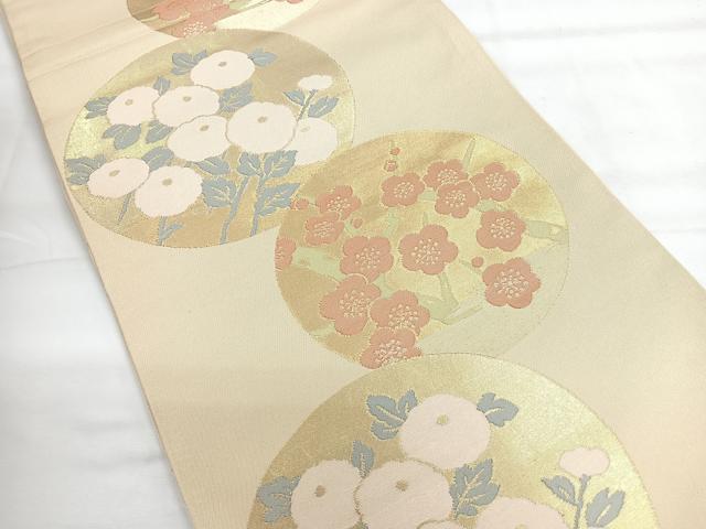 平和屋着物◎全通柄　本袋帯　花丸文　金糸　正絹　逸品　CABG1431nb