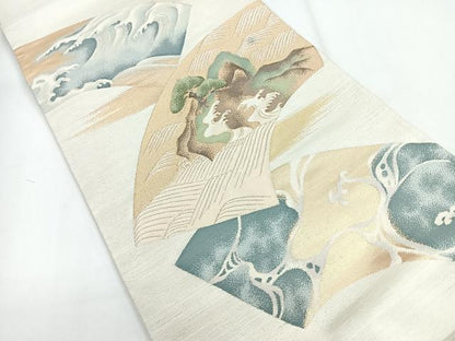 平和屋着物◎太鼓柄袋帯　地紙風景文　金糸　正絹　逸品　CABG1433nb