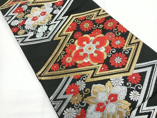 平和屋着物◎六通柄袋帯 唐織 松皮菱花文 黒地 金銀糸 正絹 逸品 CABG1435nb