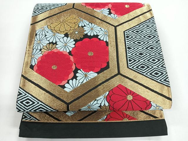 平和屋着物◎六通柄袋帯 亀甲花文 正絹 逸品 CABG1444nb