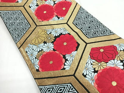 平和屋着物◎六通柄袋帯 亀甲花文 正絹 逸品 CABG1444nb