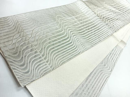 平和屋着物◎六通柄袋帯 変わり芝 銀糸 正絹 逸品 CABG1447nb