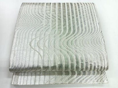 平和屋着物◎六通柄袋帯 変わり芝 銀糸 正絹 逸品 CABG1447nb