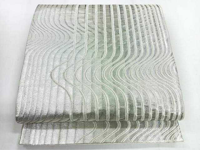 平和屋着物◎六通柄袋帯 変わり芝 銀糸 正絹 逸品 CABG1447nb