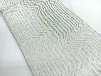 平和屋着物◎六通柄袋帯 変わり芝 銀糸 正絹 逸品 CABG1447nb