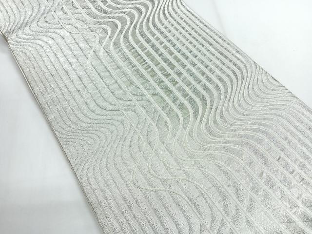 平和屋着物◎六通柄袋帯 変わり芝 銀糸 正絹 逸品 CABG1447nb