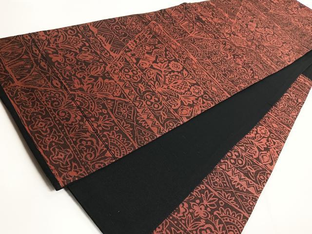 平和屋着物◎六通柄袋帯 花鳥文 黒地 正絹 逸品 CABG1453nb