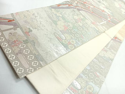 平和屋着物◎六通柄袋帯 唐織 彩花祝賀 銀糸 正絹 逸品 CABG1454nb