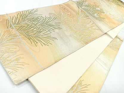 平和屋着物◎六通柄袋帯　枝松葉　金銀糸　正絹　逸品　CABG1458nb