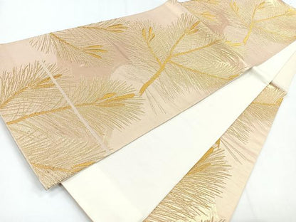 平和屋着物◎六通柄袋帯　枝松葉　金糸　正絹　逸品　未使用　CABG1459nb