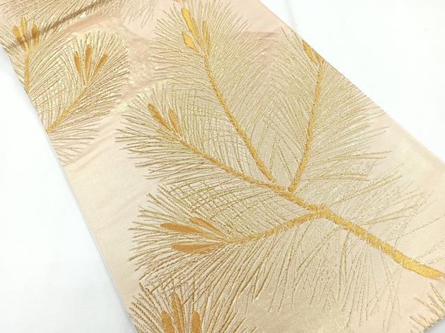 平和屋着物◎六通柄袋帯　枝松葉　金糸　正絹　逸品　未使用　CABG1459nb