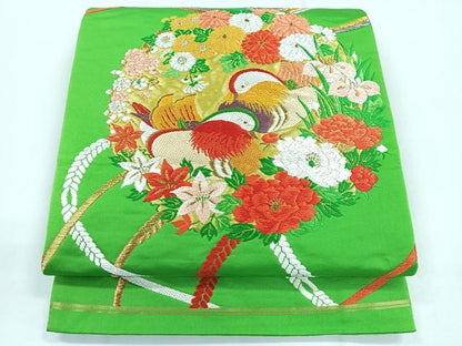 平和屋着物◎六通柄袋帯　鴛鴦花文　金銀糸　正絹　逸品　CABG1463nb