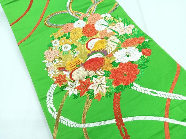 平和屋着物◎六通柄袋帯　鴛鴦花文　金銀糸　正絹　逸品　CABG1463nb