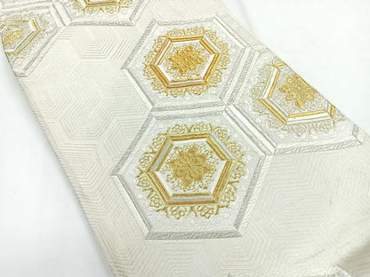 平和屋着物◎六通柄袋帯 亀甲花文 金銀糸 正絹 逸品 CABG1468nb
