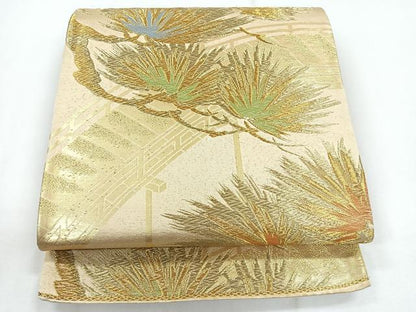 平和屋着物◎六通柄袋帯 渡り橋枝松葉文 金糸 正絹 逸品 CABG1473nb