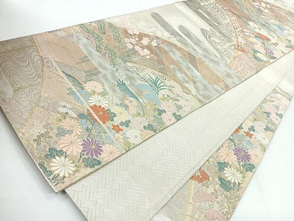 平和屋着物◎佐賀錦 六通柄袋帯 唐織 渡り橋流水草花文 金銀糸 正絹 逸品 CABG1475nb