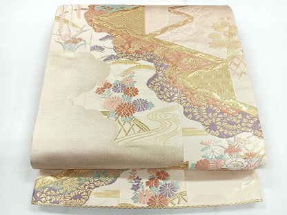 平和屋着物◎六通柄袋帯 屏風花唐草文 金糸 正絹 逸品 CABG1477nb