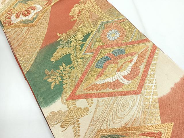 平和屋着物◎六通柄袋帯 菱飛鶴花文 金銀糸 正絹 逸品 CABG1478nb