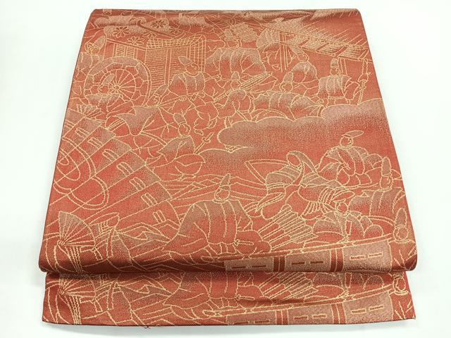 平和屋着物◎六通柄袋帯 御所車人物風景文 金糸 正絹 逸品 CABG1480nb