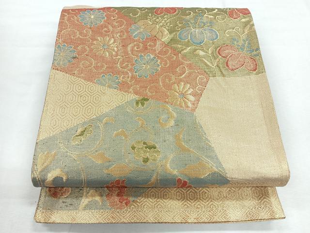 平和屋着物◎佐賀錦 六通柄袋帯 切嵌花唐草文 金糸 正絹 逸品 CABG1482nb