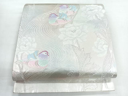 平和屋着物◎六通柄袋帯 鴛鴦流水花文 銀糸 正絹 逸品 CABG1485nb