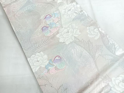 平和屋着物◎六通柄袋帯 鴛鴦流水花文 銀糸 正絹 逸品 CABG1485nb