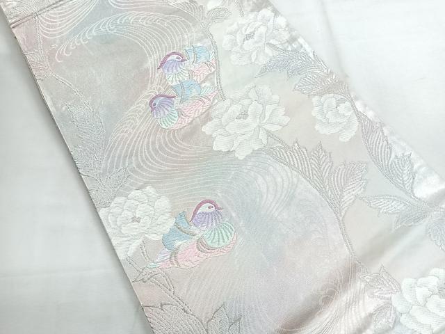 平和屋着物◎六通柄袋帯 鴛鴦流水花文 銀糸 正絹 逸品 CABG1485nb