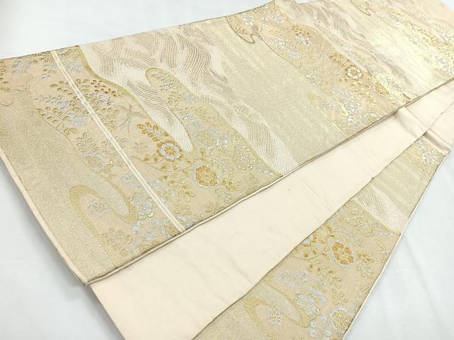 平和屋着物◎六通柄袋帯 流水花鳥文 金銀糸 正絹 逸品 CABG1504nb
