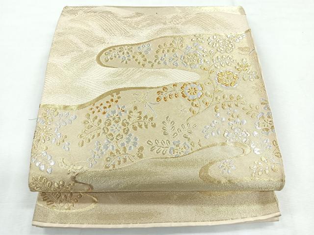 平和屋着物◎六通柄袋帯　流水花鳥文　金銀糸　正絹　逸品　CABG1504nb