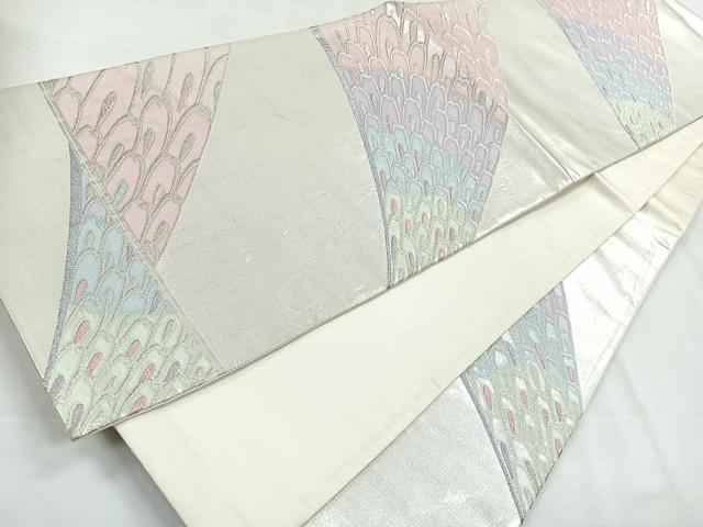 平和屋着物◎六通柄袋帯　孔雀羽文　銀糸　正絹　逸品　CABG1506nb