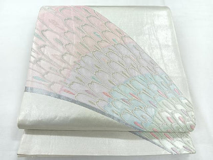 平和屋着物◎六通柄袋帯　孔雀羽文　銀糸　正絹　逸品　CABG1506nb