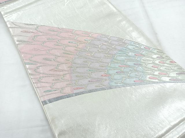 平和屋着物◎六通柄袋帯　孔雀羽文　銀糸　正絹　逸品　CABG1506nb