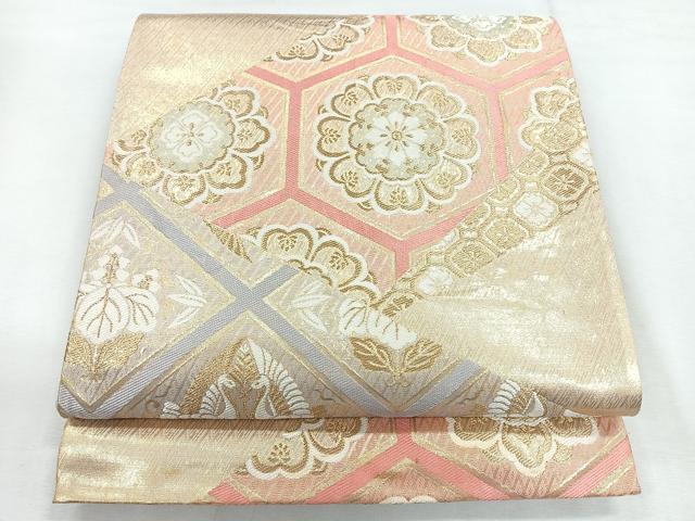 平和屋着物◎六通柄袋帯　さがび錦　裂取鶴桐華文　金糸　正絹　逸品　CABG1510nb