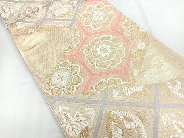 平和屋着物◎六通柄袋帯　さがび錦　裂取鶴桐華文　金糸　正絹　逸品　CABG1510nb