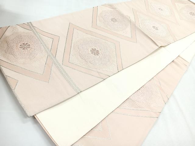 平和屋着物◎六通柄袋帯　菱花文　銀糸　正絹　逸品　CABG1512nb