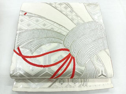 平和屋着物◎両面　六通柄袋帯　束ね熨斗亀甲花文　銀糸　正絹　逸品　CABG1517nb