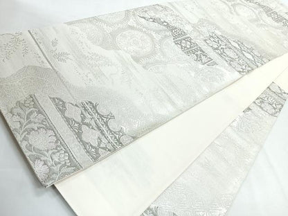平和屋着物◎六通柄袋帯　花唐草文　プラチナ箔　正絹　逸品　CABG1523nb