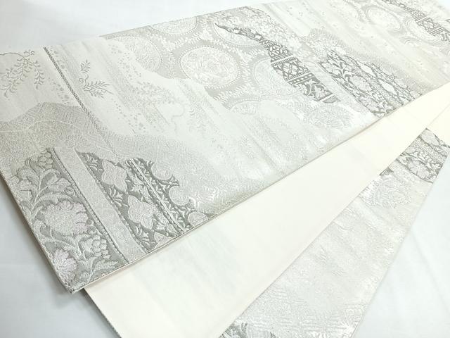 平和屋着物◎六通柄袋帯　花唐草文　プラチナ箔　正絹　逸品　CABG1523nb