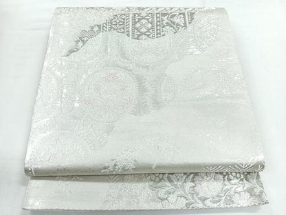 平和屋着物◎六通柄袋帯　花唐草文　プラチナ箔　正絹　逸品　CABG1523nb