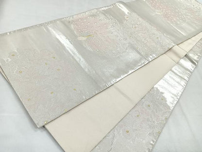 平和屋着物◎六通柄袋帯 孔雀花文 金銀糸 正絹 逸品 CABG1529nb