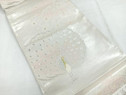 平和屋着物◎六通柄袋帯 孔雀花文 金銀糸 正絹 逸品 CABG1529nb