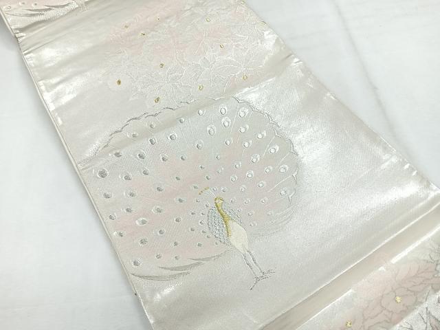 平和屋着物◎六通柄袋帯 孔雀花文 金銀糸 正絹 逸品 CABG1529nb