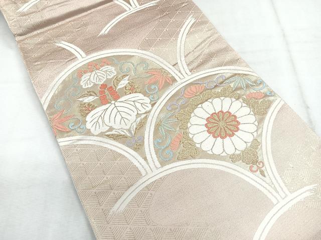 平和屋着物◎六通柄袋帯 草花青海波 金糸 正絹 逸品 CABG1533nb