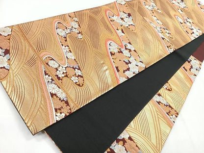 平和屋着物◎六通柄袋帯 流水舞花文 金糸 正絹 逸品 CABG1537nb