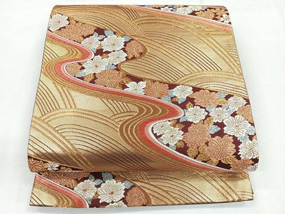 平和屋着物◎六通柄袋帯 流水舞花文 金糸 正絹 逸品 CABG1537nb
