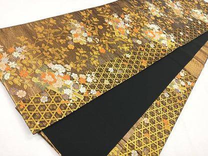 平和屋着物◎六通柄袋帯 唐織 花筏文 金糸 正絹 逸品 CABG1538nb