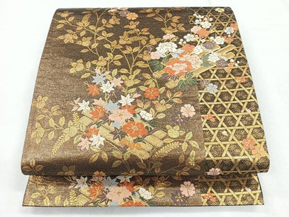 平和屋着物◎六通柄袋帯 唐織 花筏文 金糸 正絹 逸品 CABG1538nb