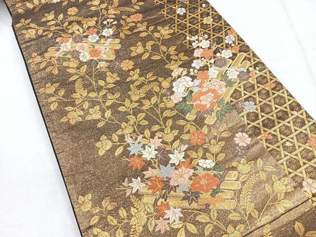 平和屋着物◎六通柄袋帯 唐織 花筏文 金糸 正絹 逸品 CABG1538nb
