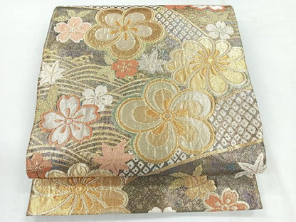 平和屋着物◎六通柄袋帯 流水舞花文 金糸 正絹 逸品 CABG1539nb