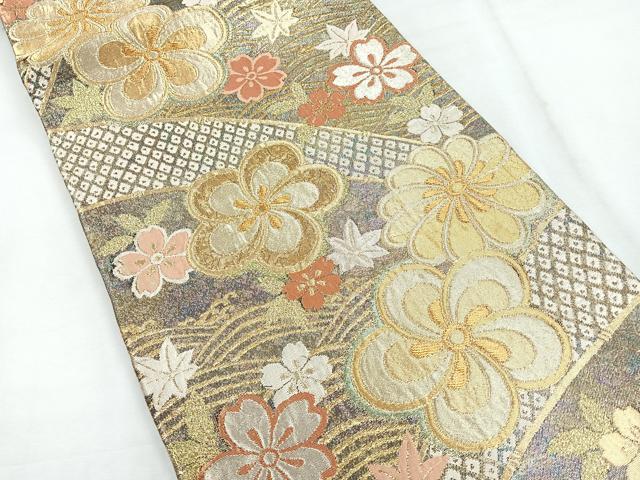 平和屋着物◎六通柄袋帯 流水舞花文 金糸 正絹 逸品 CABG1539nb